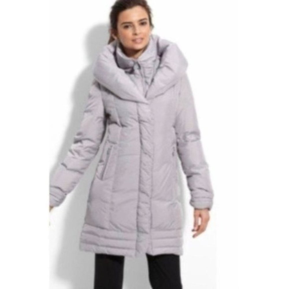 Tahari Womens Quilted Down Puffer Coat Size XS Gray Pillow Collar